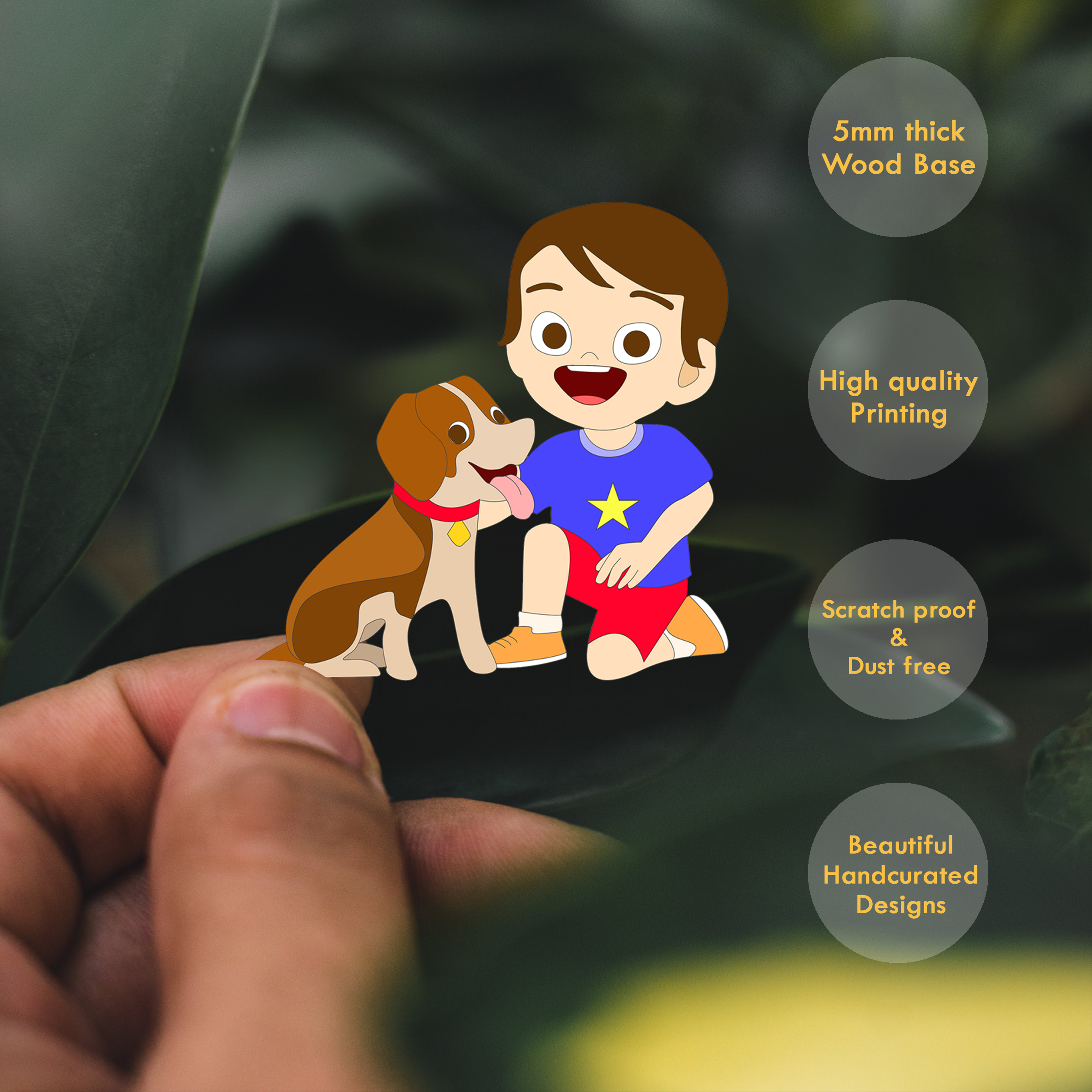 Wooden Fridge Magnet - Boy & Dog